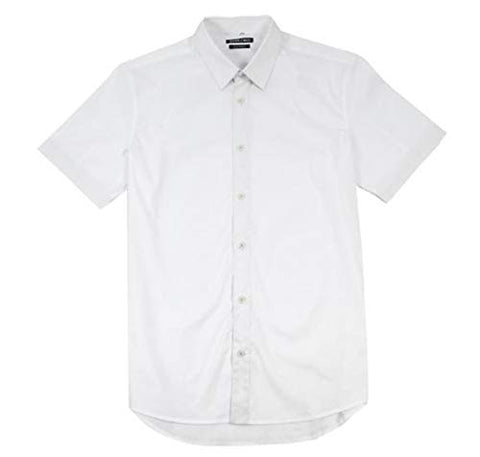 Stitch Note Classic Styled Short Sleeve Button Down White Men's Shirt