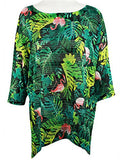Nally & Millie - Tropical Flamingo, Scoop Neck, 3/4 Sleeve Multi-Colored Tunic Top
