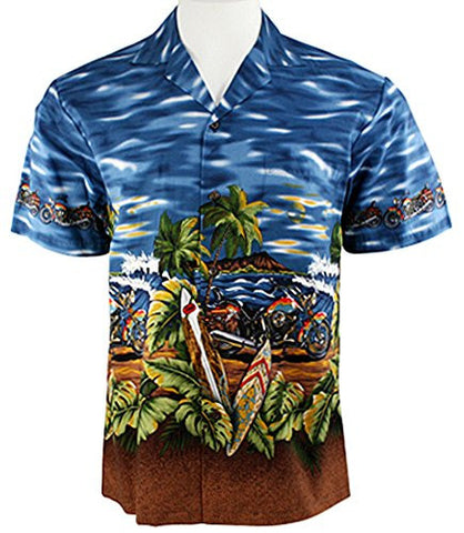 Ky's International Cycles & Boards Fashion Men's Hawaiian Shirt, Navy Blue