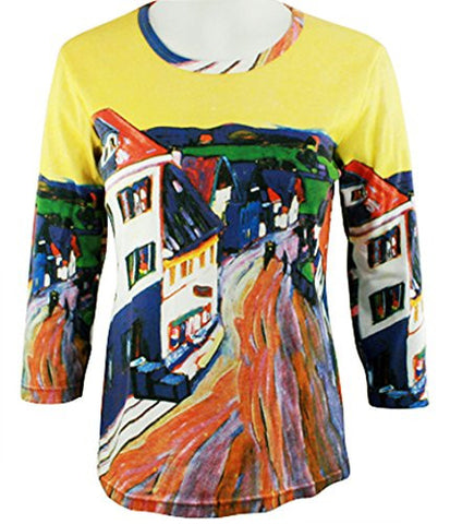 Breeke - Kandinsky by Kandinsky, 3/4 Sleeve, Scoop Neck, Hand Silk Screened Top
