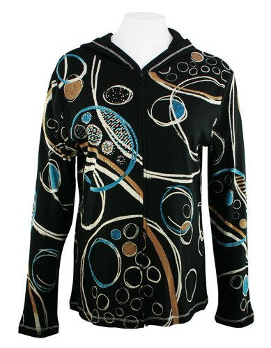 Cactus Fashion - Geo Circle, Long Sleeve Cotton Print Rhinestone Hoodie Top