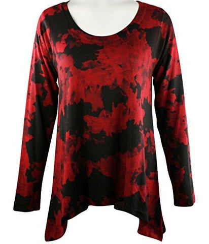Nally & Millie Black on Red, Scoop Neck, Long Sleeve Printed Tunic Knit Top