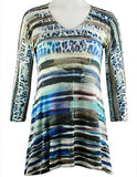 Cubism Apparel - Friday Lights, 3/4 Sleeve, V-Neck Woman's Fashion Tunic Top