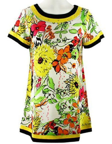 Isabel Clothing - Flower Power, Short Sleeve Hem & Neckline Trimmed Floral Print