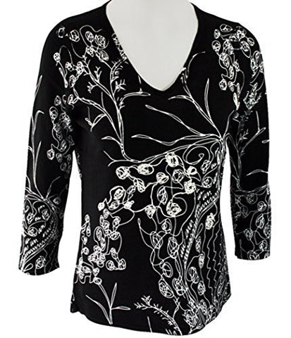 Alison Sheri - Vines, 3/4 Sleeve, V- Neck, Contemporary Top in a Floral Pattern