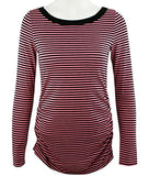 Nally & Millie - Pink Stripes, Boat Neck Shirred Sides, Long Sleeve Top