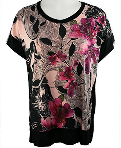 Cactus Fashion - Raspberry Petals, Short Sleeve, Color Block Rhinestone Top