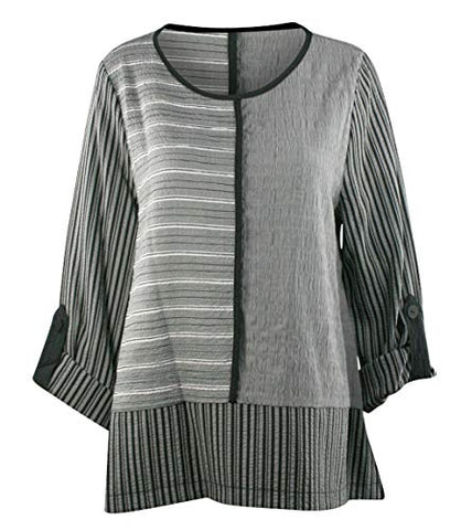 Moonlight - 3/4 Cuffed Sleeve Asian Style Scoop Neck Pullover Fashion Tunic Top