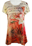 Creation - Floral Pastel, Short Sleeve, Floral Print Rhinestone Tunic Top