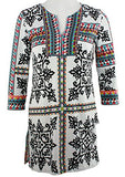 Joyous & Free - Carfino, 3/4 Sleeve Tunic with Split V-Neck Collar & Side Pleats
