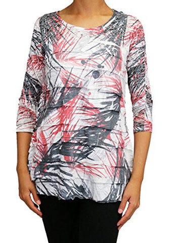 Cubism Apparel - Palms in Blur, Scoop Neck, 3/4 Sleeve, Ruffled Burnout ...