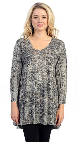 Katina Marie - Artist Views, 3/4 Sleeve, Cotton Model Print Burnout Tunic Top