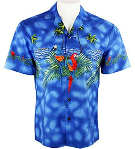 Ky's International Men's Hawaiian Style, Button Front Shirt - Parrot