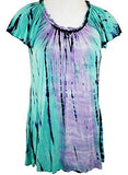 IDI Fashion - Retro Tie Dye, Flared Ruffled Short Sleeve, Boat Neck, Tie Dye Top