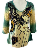 BaMBooco Tunic 3/4 Knitted Sleeve, V-Neck Pima Cotton Spandex Blend - Fashion Girl