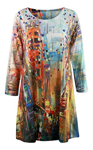 Et'Lois - City Views, 3/4 Sleeve Scoop Neck Contemporary, Colorful Fashion Tunic Top