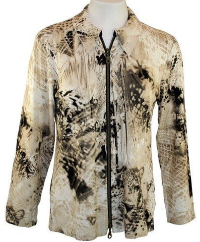 Walking Art Long Sleeve, Zippered Front, Fabric Blend Jacket - Geometric Fusion