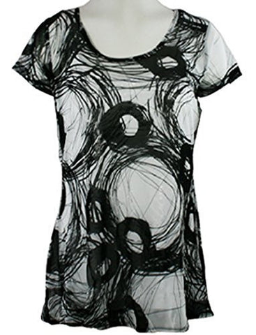 Lynn Ritchie - Black & White Swirls, Scoop Neck Geometric Print Top