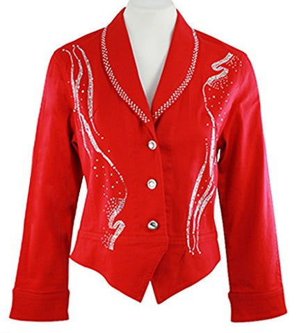 Katina Marie Long Sleeve Rhinestone Front Collar Button Front Red Jacket