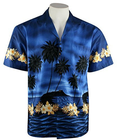 Ky's International - Tropical Reefs, Men's Casual Hawaiian Shirt, Navy Blue