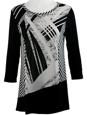 Cactus Fashion - Striped Roads, 3/4 Sleeve, Printed Scoop Neck Tunic Top