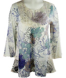 California Bloom Floral Print Long Sleeve Top with a Crochet Trimmed Scoop Neck