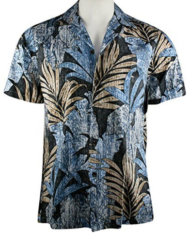 RJC Hawaii Fern Leaves, Single Pocket Classic Hawaiian Button Front Reverse Print Cotton Shirt