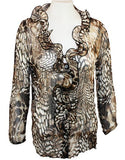 Mesmerize - Amor, Button Front, Ruffled Animal Print Pattern Top