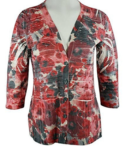 Cubism Floral Array, Cardigan, Button Front Ruffle Print with Burn Outs