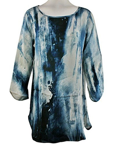 APNY Apparel Blue Splash, Scoop Neck, Long Sleeve Printed Lightweight Tunic