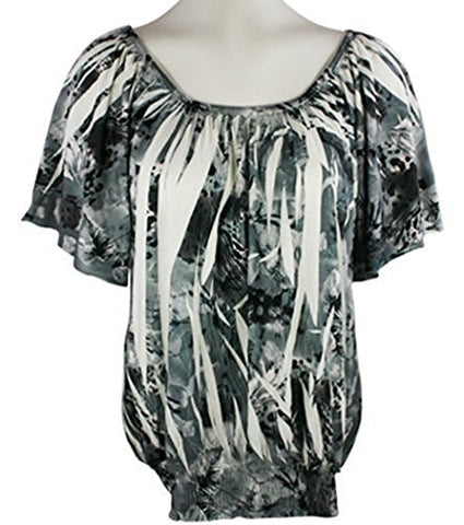 Select Clothing Short Sleeve, Sublimation Burnout Print, Black & White, Boat Neck Top