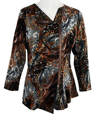 Boho Chic - Crazy Spots, Zippered Front, Shirred Mid-Section Top