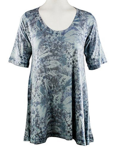 Nally & Millie Blue Abstract, Scoop Neck, Short Sleeve Blue Tunic Top
