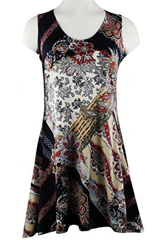 Fantazia Apparel Sleeveless Scoop Neck Sun Dress on a Geometric Print Body