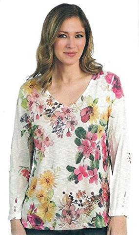 Cactus Fashion - Summertime, 3/4 Sleeve V-Neck, Rhinestone Print Tunic Top