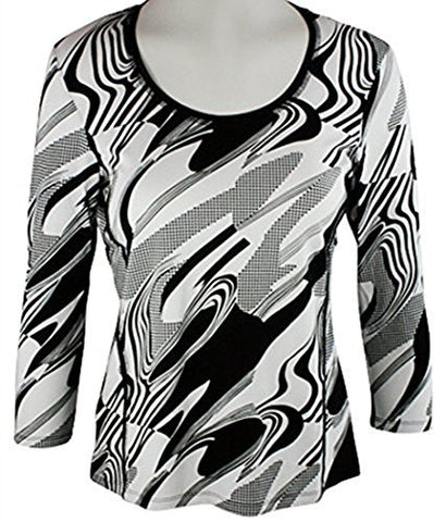 Lior Paris - Swish, Geometric Patterned Black & White Top, Scoop Neck Collar