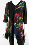Lior Paris - One-Sided, Patchwork Pattern Tunic, Striped Accents V-Neck Collar