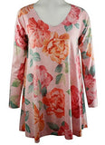 Nally & Millie Pink Floral, V- Neck, Long Sleeve Printed Slouch Tunic Top