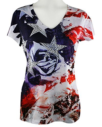 Big Bang Clothing Company - Rose Flag, Cap Sleeve, V-Neck Rhinestone P ...