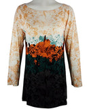 Nally & Millie - Floral Border, Boat Neck Knit Tunic on a 3/4 Sleeve Body