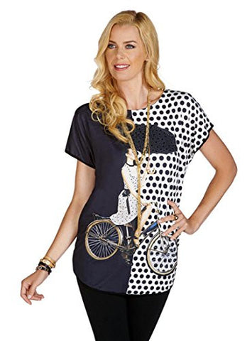 Tricotto - Bicycle Women, Short Sleeve Top with Polka Dots & Rhinestone Accents