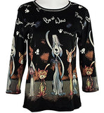 Cactus Fashion - Puppy & Kitty, 3/4 Sleeve, Scoop Neck, Cotton Print Rhinestone Top