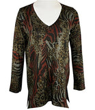 Nally & Millie- Jungle Scene, V-Neck, Long Sleeve, Animal Print Hi-Low Tunic
