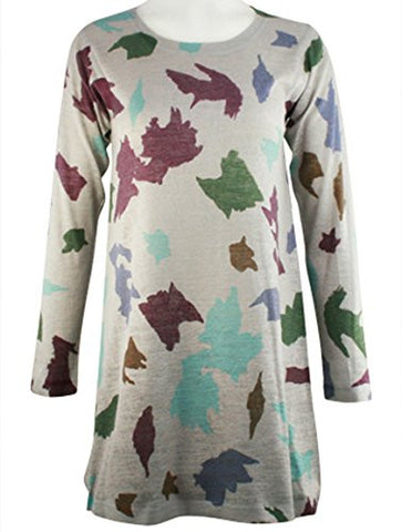 Nally & Millie - Colored Leaves, Scoop Neck, Long Sleeve Hand Painted Knit Tunic