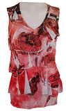 Boho Chic - Roses Burnout Print, Sleeveless, Horizontal Ruffled Front, Fashion Top