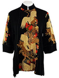 Moonlight - Asian Crane, Black & Red Asian Themed Asymmetric Hem Top