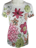 Chi Shee - Colored Flowers, Sequin Highlights Round Neck Short Sleeve Print Top
