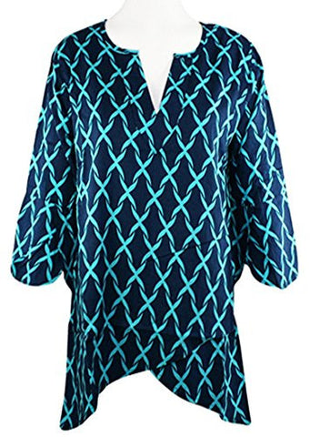 Escapada Living - Seagrass Link Top, 3/4 Sleeves, High Low Hem & V-Neck Collar