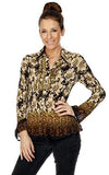 Cathaya Flared Sleeve, Pleated Floral Print Blouse with a Ruffled Front