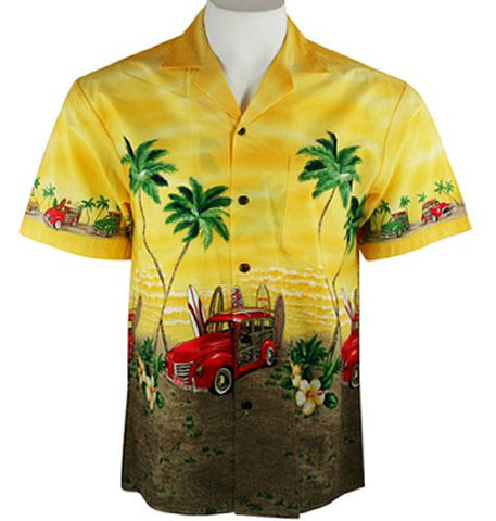 Ky's International Men's Hawaiian Style, Button Front Shirt - Red Woody